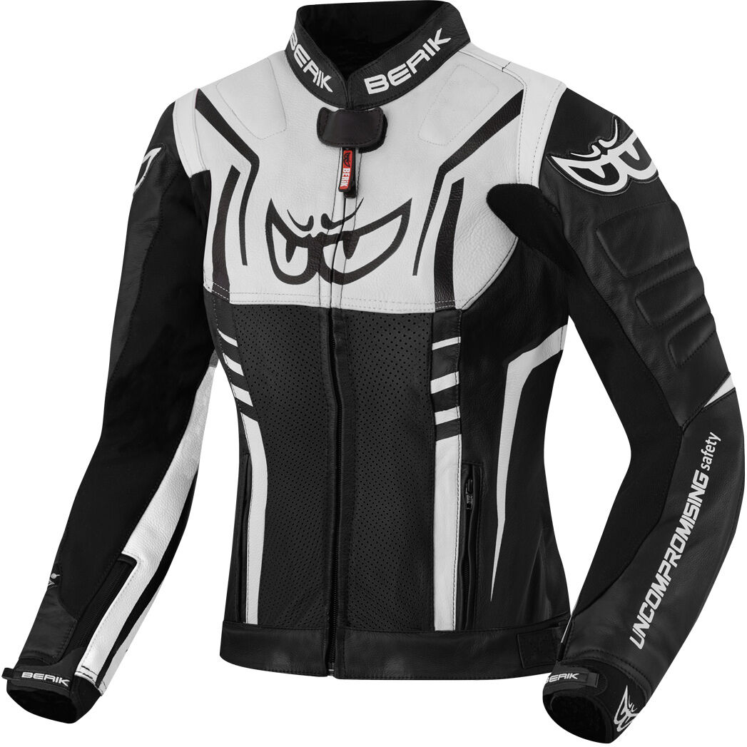 berik striper giacca da donna in pelle per moto nero bianco 44