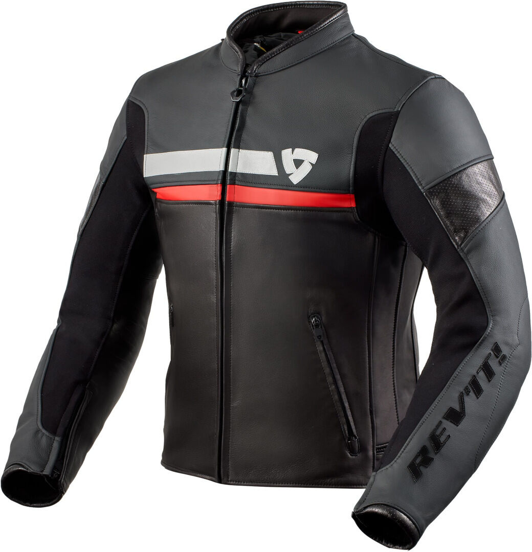 revit mile giacca in pelle per moto nero bianco rosso 54