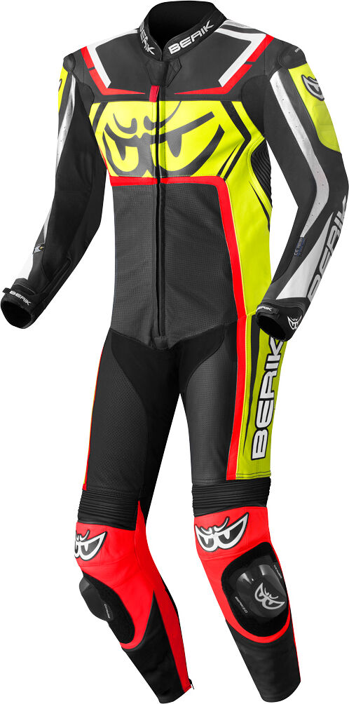 berik race-tech costume intero in pelle per moto nero rosso giallo 54