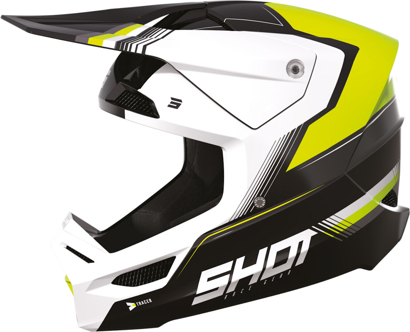 shot furious tracer casco motocross per bambini nero bianco giallo l