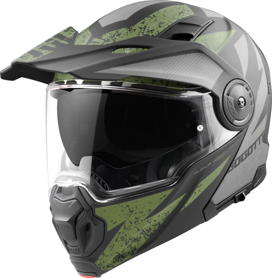 bogotto fg-102 safari casco enduro / apribile in fibra di vetro nero grigio verde l