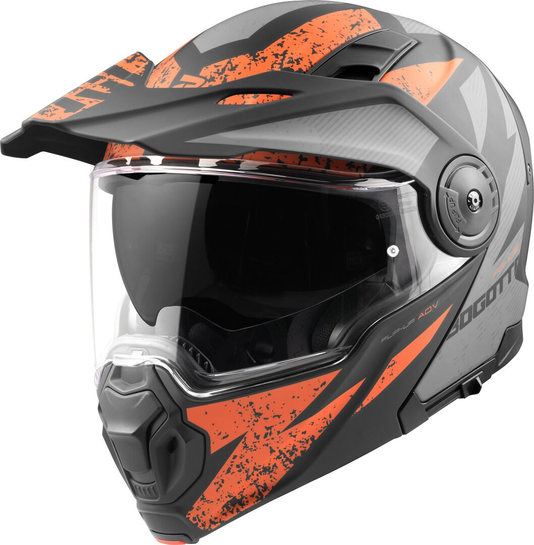 bogotto fg-102 safari casco enduro / apribile in fibra di vetro nero grigio arancione xl