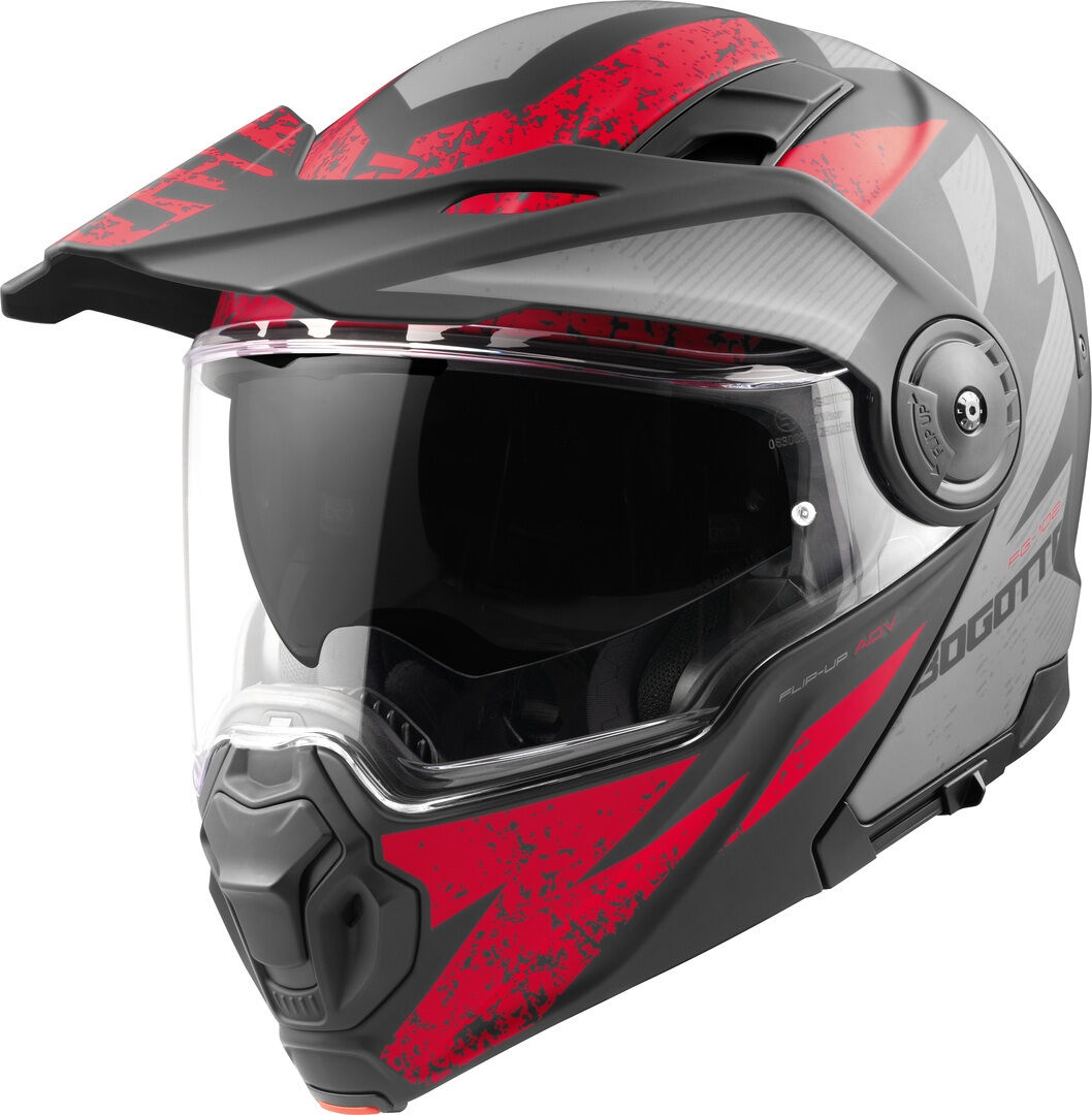 bogotto fg-102 safari casco enduro / apribile in fibra di vetro nero grigio rosso 2xl