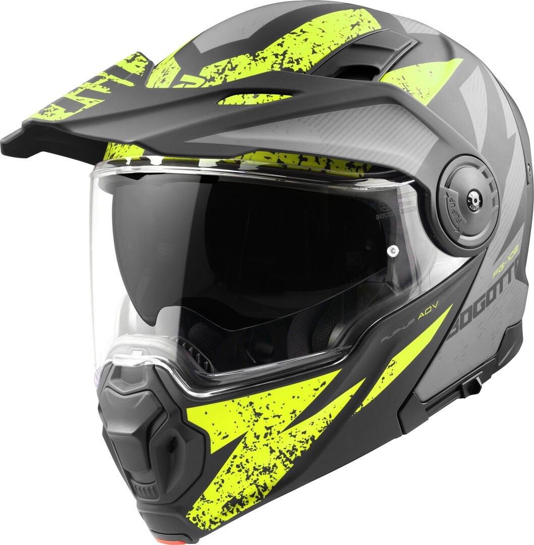 bogotto fg-102 safari casco enduro / apribile in fibra di vetro nero grigio giallo m