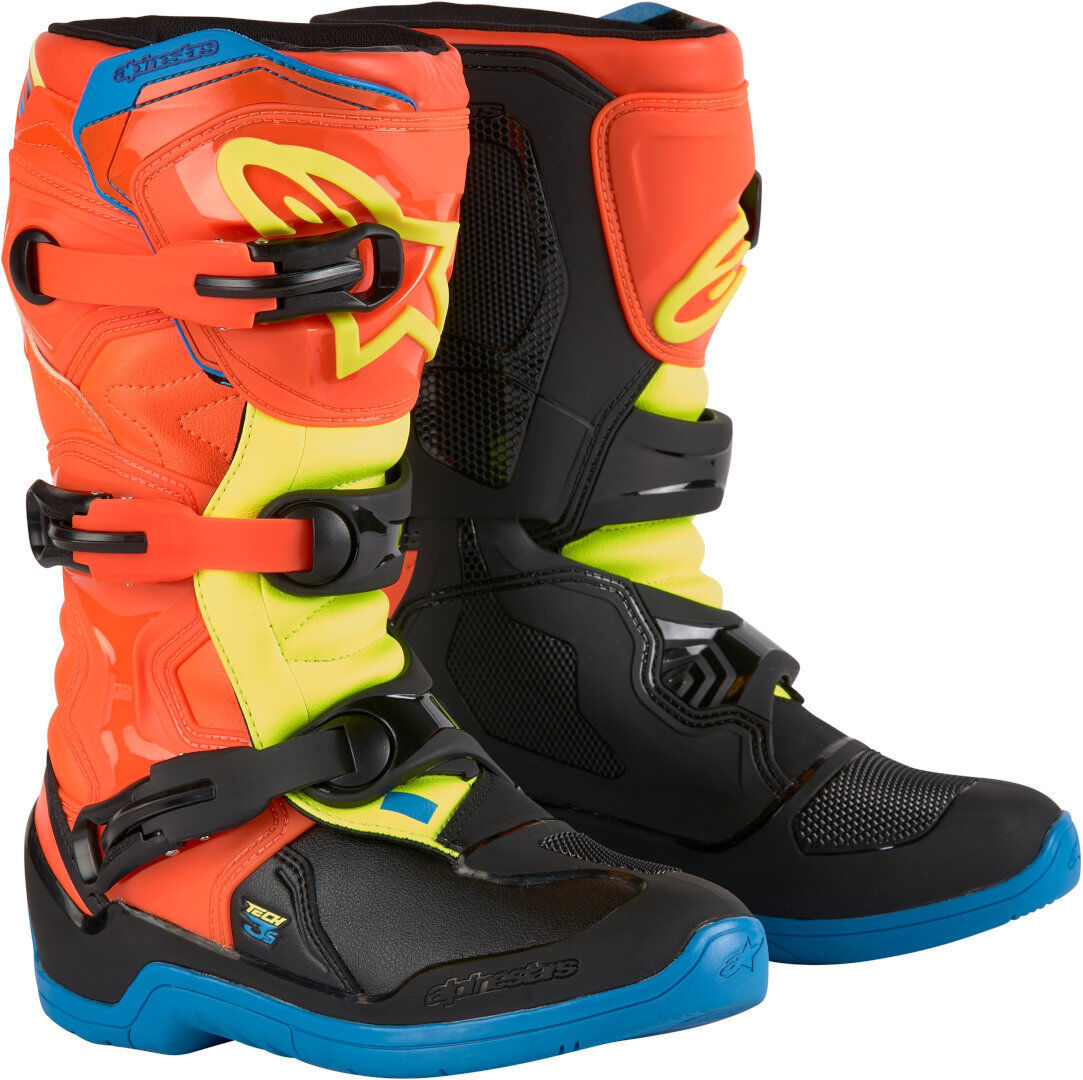 alpinestars tech 3s stivali da motocross giovanile blu giallo arancione 3 35