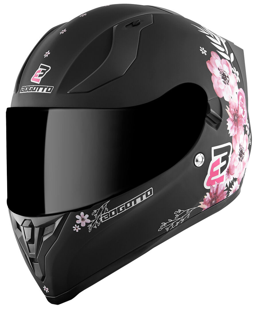 bogotto h128 fiori casco nero rosa s