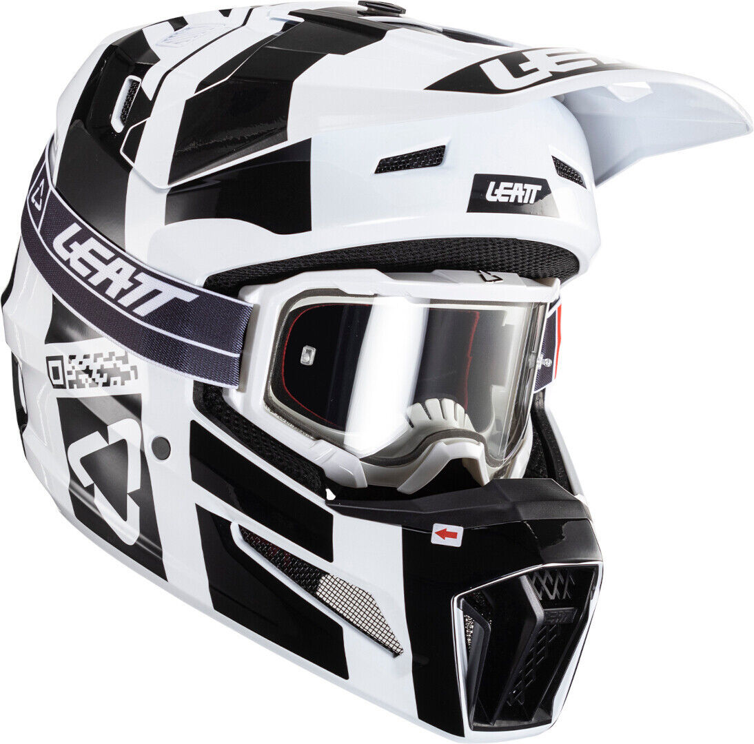 leatt 3.5 v24 casco da motocross con occhiali nero bianco l