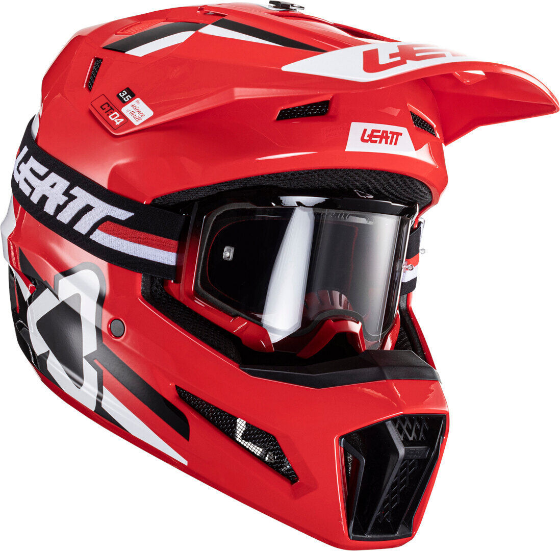 leatt 3.5 v24 logo casco da motocross con occhiali nero bianco rosso m