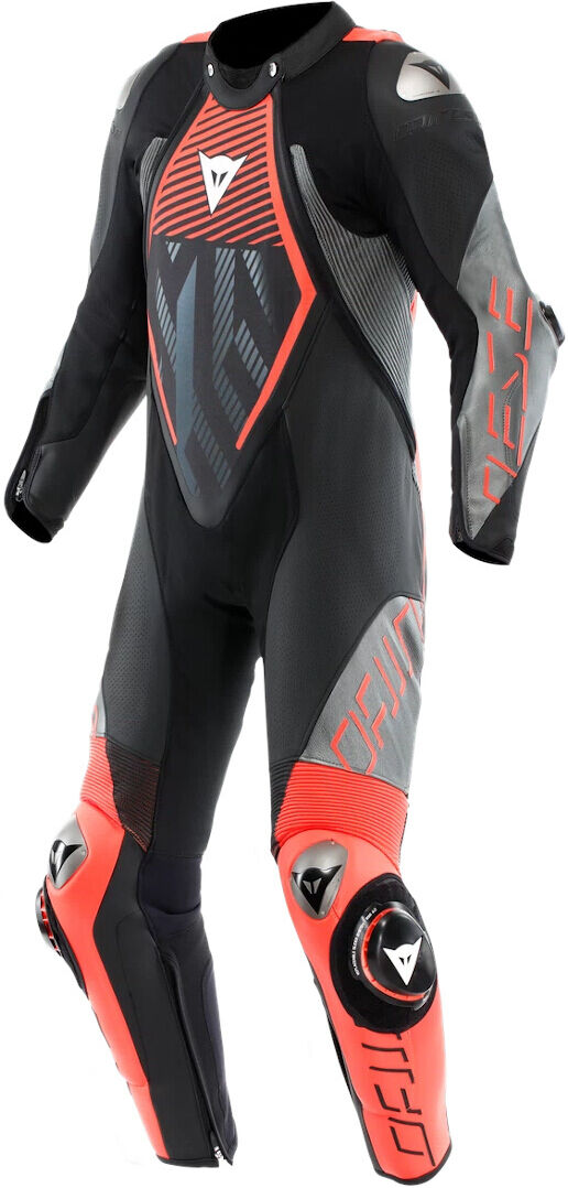 dainese audax d-zip tuta in pelle da moto traforata in 1 pezzo nero grigio rosso 50