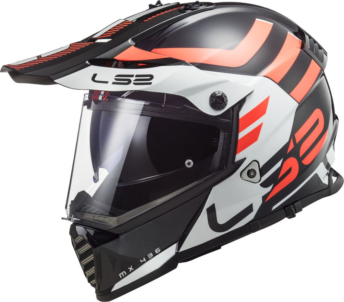 LS2 MX436 Pioneer Evo Adventurer Casco Motocross Nero Bianco Arancione 2XS