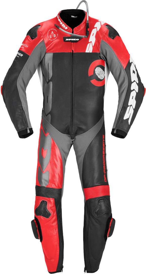 Spidi DP-Progressive Perforated Pro Costume intero in pelle per moto Nero Rosso 54