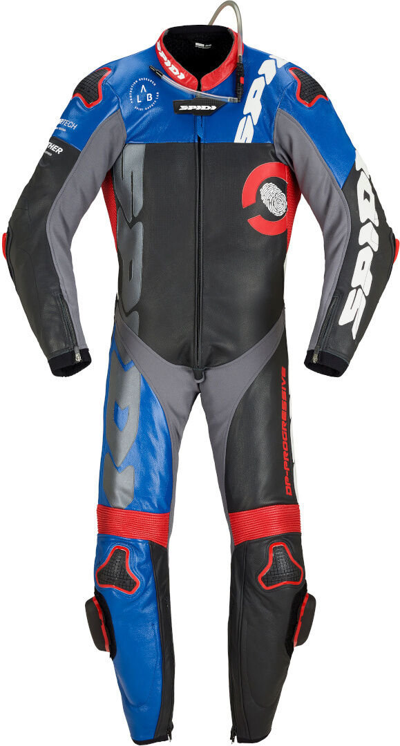 Spidi DP-Progressive Perforated Pro Costume intero in pelle per moto Nero Rosso Blu 54