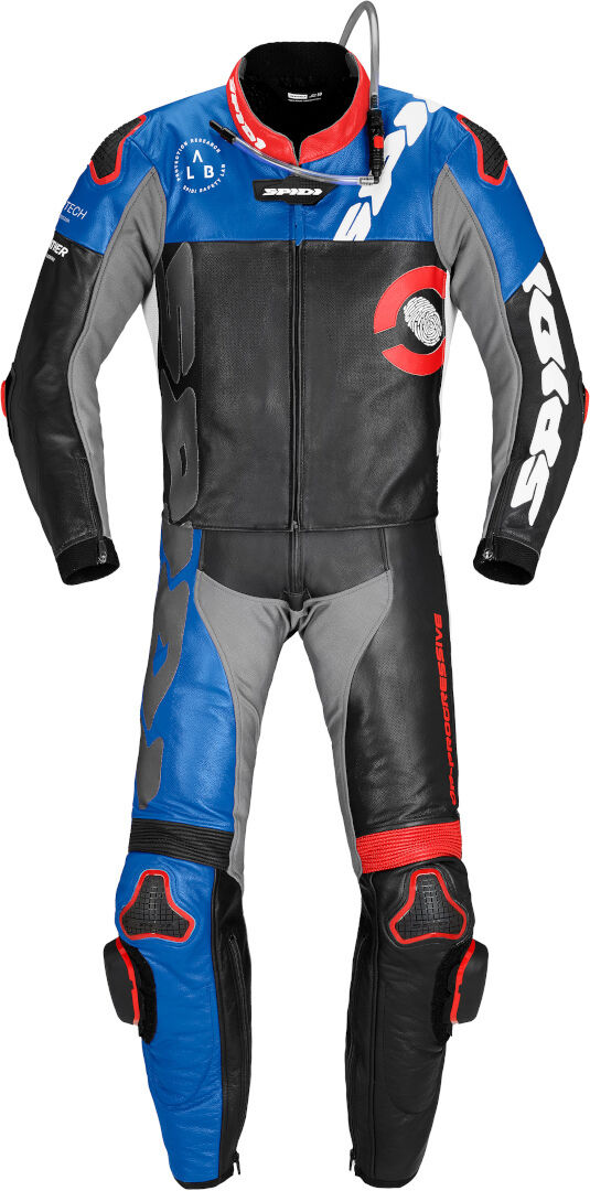 Spidi DP-Progressive Touring Tuta in pelle della moto a due pezzi Nero Rosso Blu 50