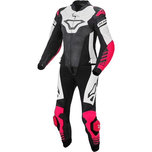 macna tracktix ladies two piece moto tuta in pelle nero bianco rosa 44