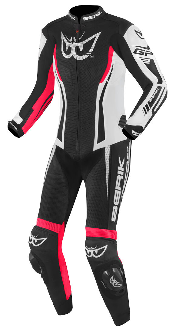 Berik Monza Ladies One Piece Tuta in pelle della moto Nero Bianco Rosa 46