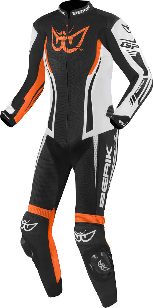 Berik Monza Ladies One Piece Tuta in pelle della moto Nero Bianco Arancione 42