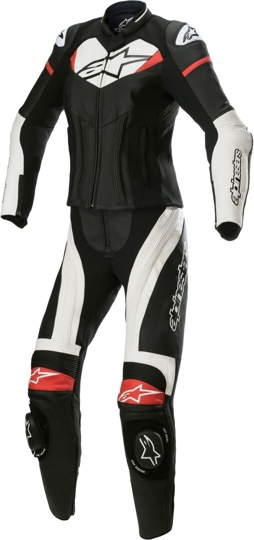 Alpinestars Stella GP Plus Ladies Two Piece Tuta in pelle per moto Nero Bianco Rosso 50