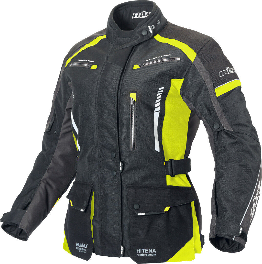 Büse Torino II Giacca tessile moto da donna Nero Giallo 38