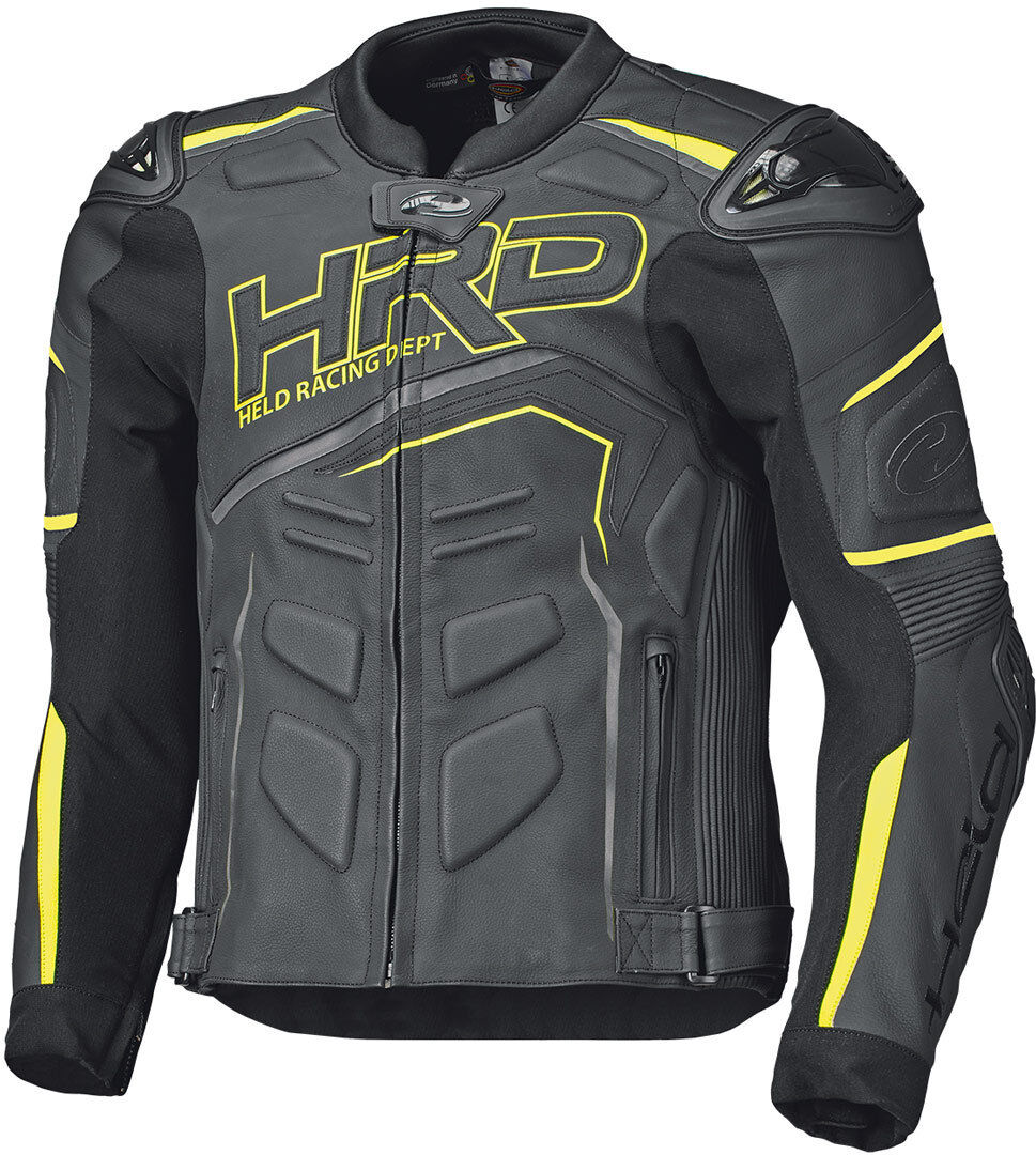 Held Safer II Giubbotto moto in pelle Nero Giallo 52