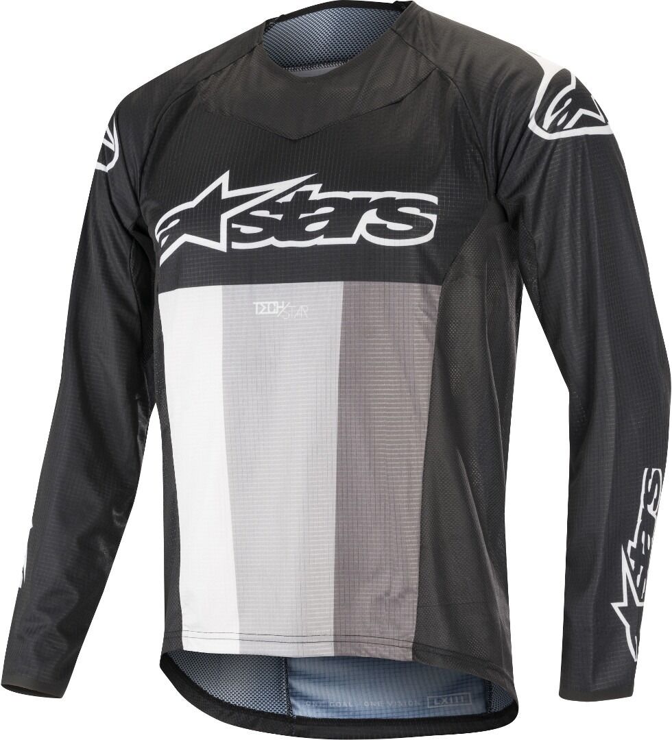 Alpinestars Techstar Bicicletta di LS Jersey Nero Grigio Bianco S