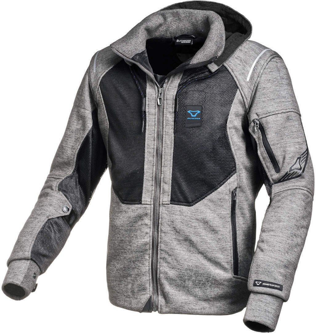 Macna Breeze Felpa con cappuccio con zip del motociclo Nero Grigio 2XL