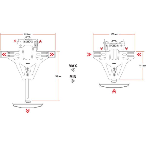 highsider akron-rs pro, porta targa universale tipo 7, inclusa la luce targa nero