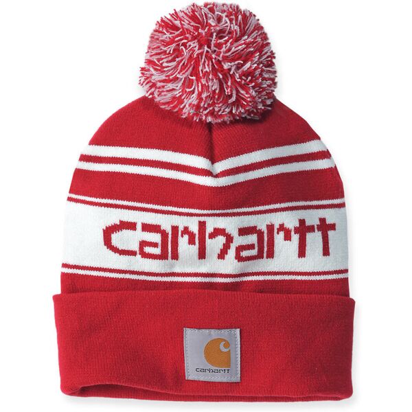 carhartt knit cuffed logo beanie bianco rosso unica taglia