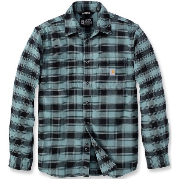 carhartt rugged flex flannel plaid camicia nero verde m