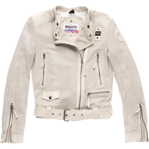 blauer usa moore giacca in pelle perforata ladies grigio beige l