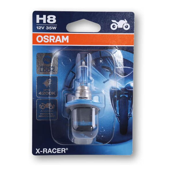 osram lampada a incandescenza  h8, x-racer, 12v 35w pgj19-1, tecnologia resistente alle vibrazioni, fascio basso bianco