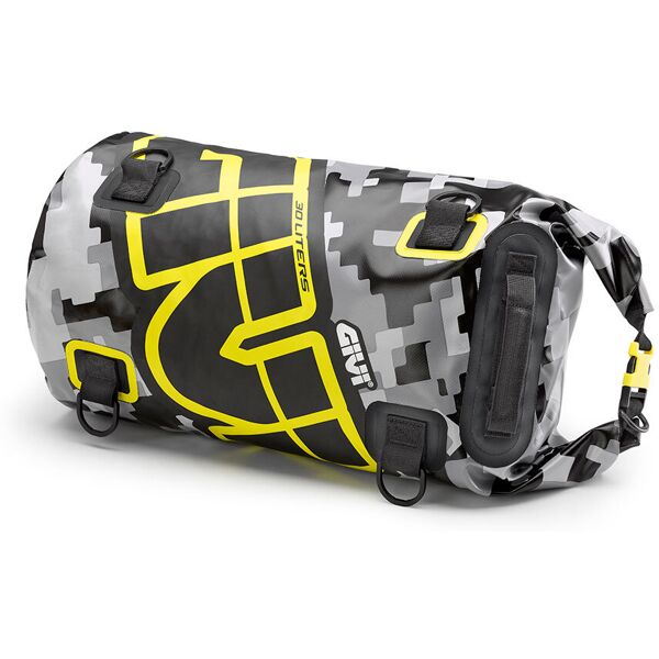 givi easy-t waterproof - rotolo bagagli 30 l design mimetico grigio, scritta giallo neon rot