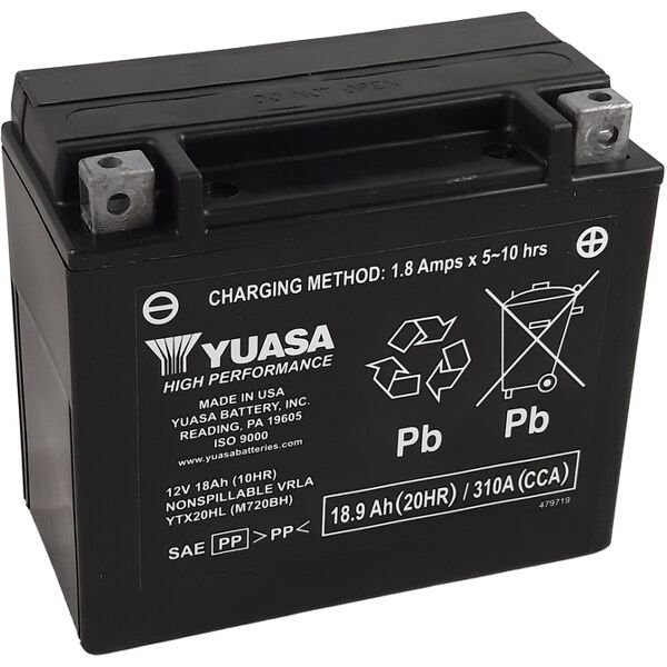 yuasa batteria  w/c attivata in fabbrica senza manutenzione - ytx20hl fa batteria ad alte prestazioni esente da manutenzione