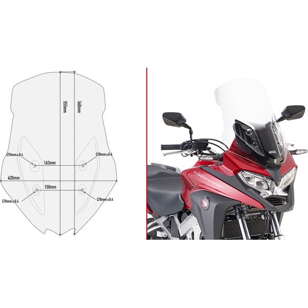 givi parabrezza  trasparente, altezza 555 mm, larghezza 420 mm per honda crossrunner 800 (17-20), con abe parabrezza