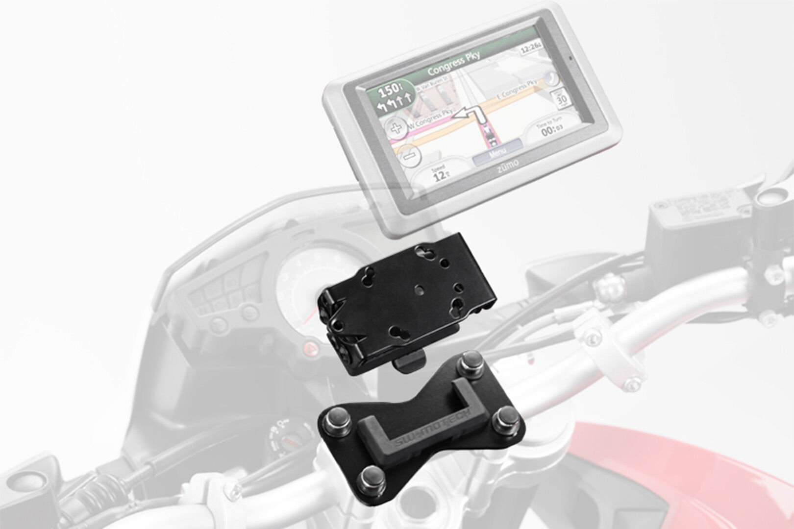 sw-motech supporto gps  per pozzetto - nero. bmw k 1200 gt (06-08), k 1300 gt (09-11).