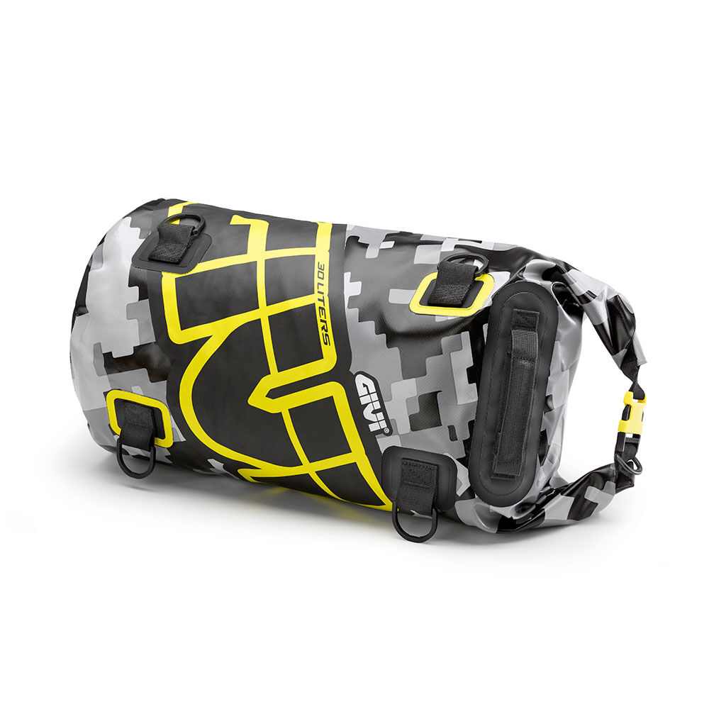 givi easy-t waterproof - rotolo bagagli 30 l design mimetico grigio, scritta giallo neon rot