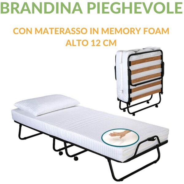 evergreenweb kingu kit letto singolo, brandina pieghevole e materasso memory 80x190 cm brandina-materasso-cuscino