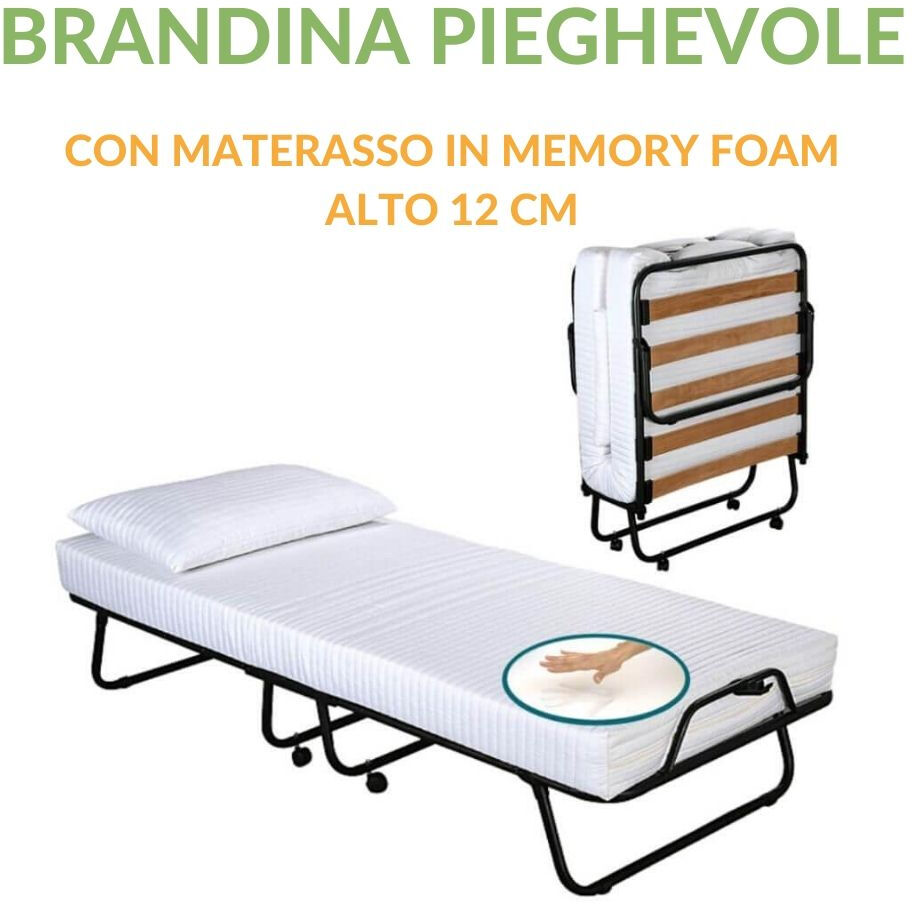 evergreenweb kingu kit letto singolo, brandina pieghevole e materasso memory 80x190 cm brandina-materasso-cuscino