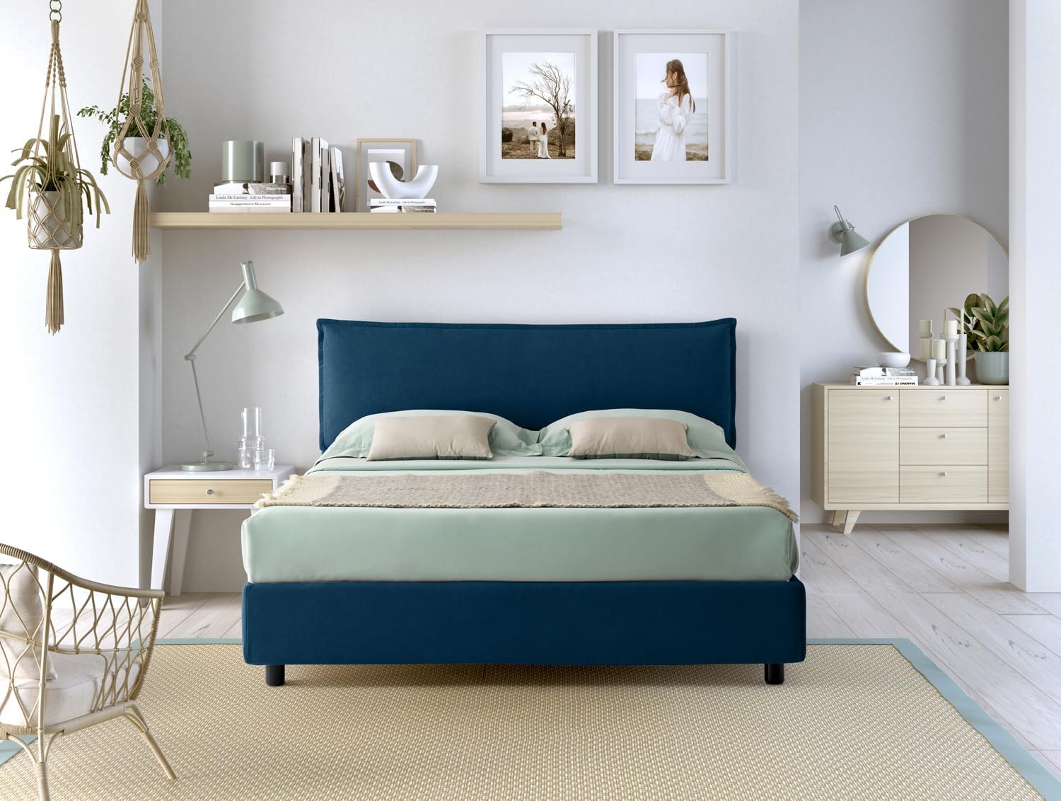 EvergreenWeb LETTO MATRIMONIALE CONTENITORE ARLES Blue