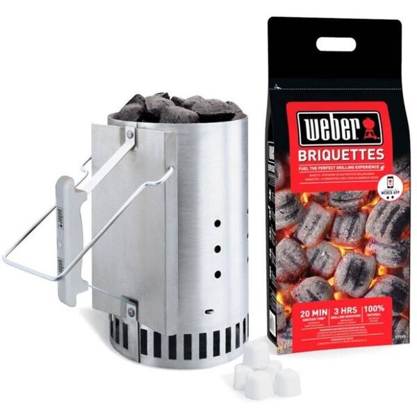 kit ciminiera di accensione + 2 kg bricchetti + 6 cubetti accendifuoco 17631 weber