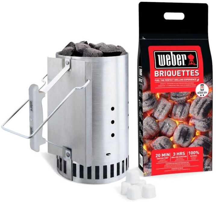 Kit Ciminiera Di Accensione + 2 Kg Bricchetti + 6 Cubetti Accendifuoco 17631 Weber