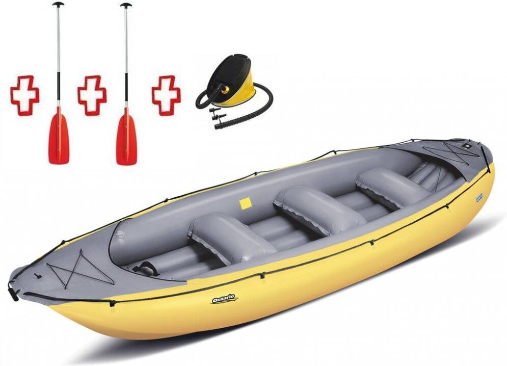 Gumotex Gommone Gonfiabile Rafting Ontario 450s Giallo 044002-Y (2a/11c) + 2 Remi + Pompa