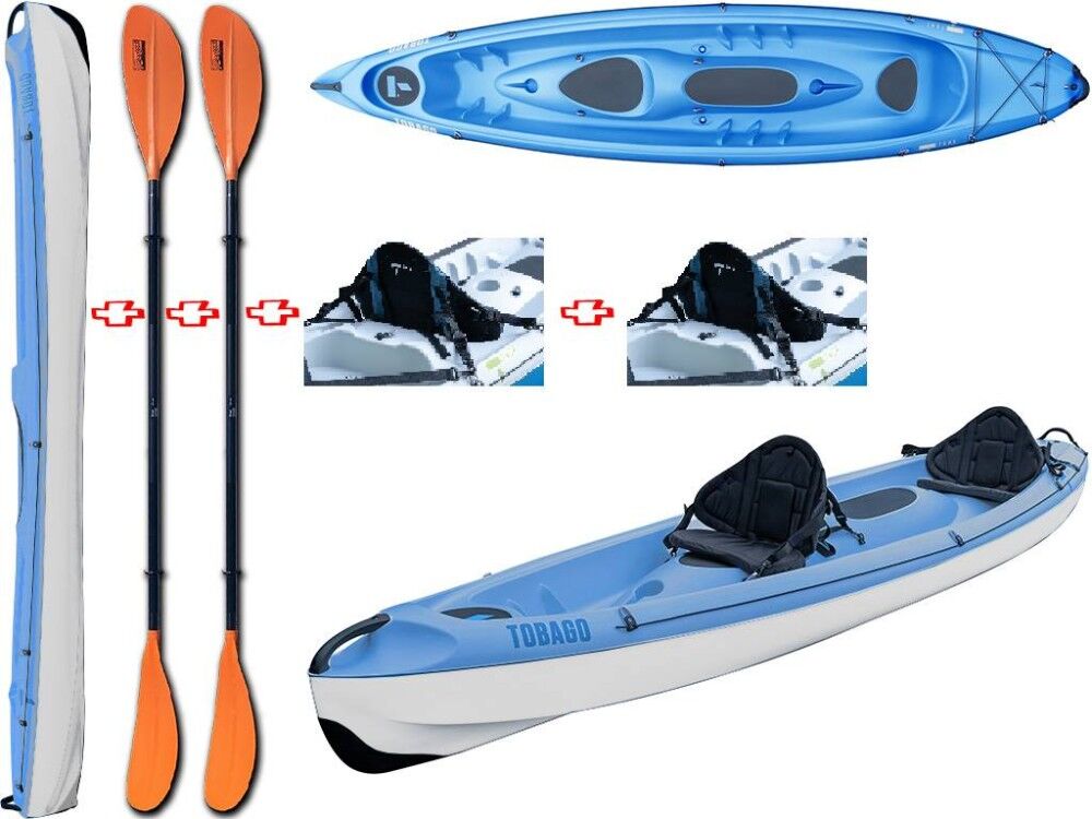 Tahe - Bic Sport Canoa Rigida Tobago Blue/grey 107053 + 2 Pagaie Touring-1 Fissa + 2 Schienalini Standard Tahe / Bic Sport