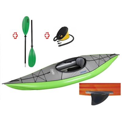Gumotex Canoa Gonfiabile Swing 1 Verde Con Pinna 043910-G (1c/11c) + Pagaia Touring-2 Div. In 2 Parti + Pompa Gumotex Canoa Gonfiabile Swing 1 Verde Con Pinna 043910-G (1c/11c) + Pagaia Touring-2 Div. In 2 Parti + Pompa