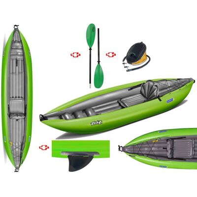 Gumotex Canoa Gonfiabile Twist1 Verde Con Pinna 043948-G (1c/11c) + Pagaia Touring-2 Div. In 2 Parti + Pompa Gumotex Canoa Gonfiabile Twist1 Verde Con Pinna 043948-G (1c/11c) + Pagaia Touring-2 Div. In 2 Parti + Pompa