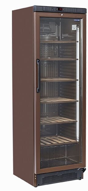 CoolHead Cantinetta Refrigerata per Vini TW400 - Esterno Marrone con Ripiani in Legno +7°