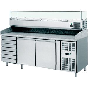 Amitek Banco Pizza Refrigerato Ventilato 2 Porte - 7 Cassetti - Vetrina 9 Bacinelle GN1