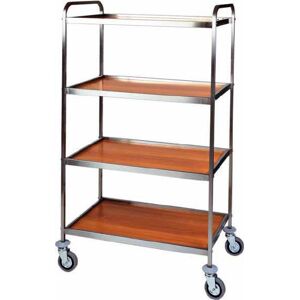 FORCAR Carrello di Servizio in Acciaio Inox e Legno CA1070 - 4 Ripiani Cm 83 x 57 x 172