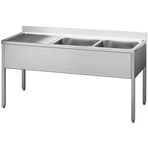 INOX BIM Lavatoio in Acciaio Inox, 2 Vasche + Sgocciolatoio Sinistro Profondità 70