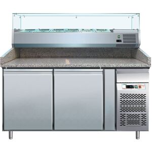 FORCAR Banco Pizza Refrigerato PZ2600TN38 2 Porte con Vetrina da 5 Vaschette GN 1/3 + 1