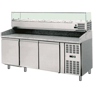 amitek banco pizza refrigerato ventilato 3 porte - vetrina 9 bacinelle gn1/3